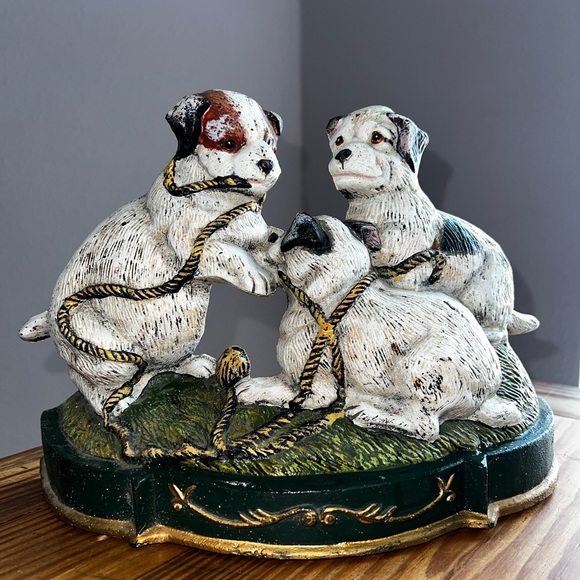 Other - 🖤 Vintage CAST IRON Large Door Stop ~ 3 playful puppies 🐶Excellent Collectible